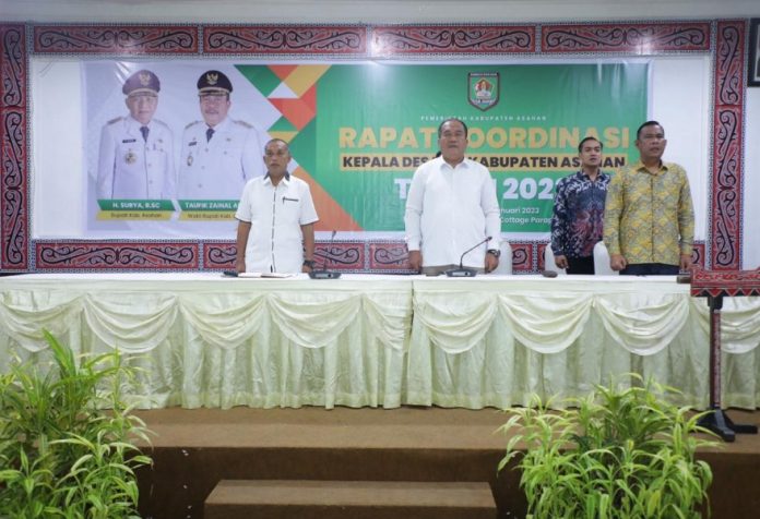 Wakil Bupati Asahan Taufik Zainal Abidin Siregar, S. Sos, M. Si buka Rapat Koordinasi Kepala Desa Se- Kabupaten Asahan Tahun 2023, Sabtu (21/01/2023). FOTO : DONI