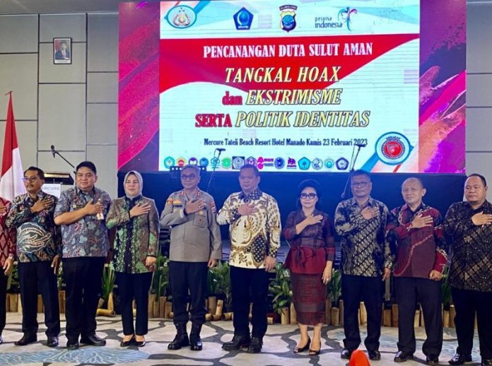 Wali Kota Kotamobagu, Ir. Hj. Tatong Bara menghadiri kegiatan pencanangan Duta Sulut Aman Tangkal Hoax dan Extrimisme serta Politik Identitas, yang dilaksanakan Polda Sulawesi Utara. Kamis (23/2).