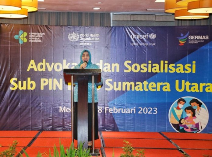Ketua Tim Penggerak TP-PKK Kabupaten Asahan Titiek Sugiharti Surya hadiri Advokasi dan Sosialisasi Sub PIN Polio Sumatera Utara di Cypress Grand City Hall Medan, Rabu (8/2/2023).