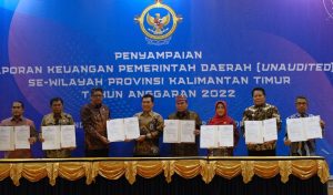 Pemerintah Kabupaten Berau secara resmi menyerahkan Laporan Keuangan Pemerintah Daerah (LKPD) tahun anggaran 2022 kepada Badan Pemeriksa Keuangan Republik Indonesia (BPK RI) Perwakilan Kalimantan Timur, di Samarinda, Jumat  10/03/23.