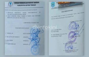 Surat pernyataan DPRD Buton Tengah dan Pemda Buton Tengah menolak izin usaha tambang batu gamping di Kecamatan Mawasangka Timur. Foto : Muhammad Shabuur/Infokini.News