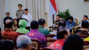 Wakil Presiden Republik Indonesia KH Maruf Amin saat menyampaikan sambutan pada rapat koordinasi nasional penurunan angka stunting. Foto : Diskominfo