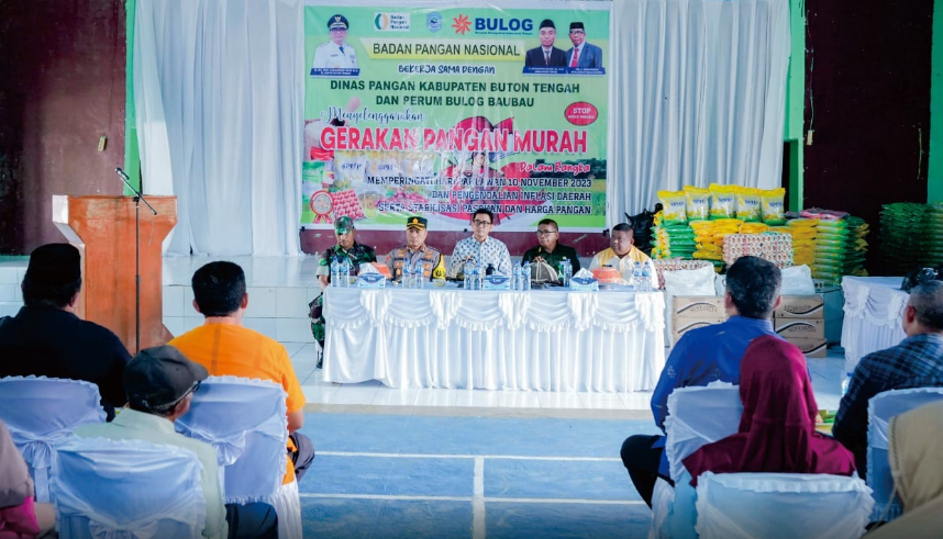 Penjabat (Pj) Bupati Buton Tengah, Andi Muhammad Yusuf  (Tengah) menghadiri pembukaan Gerakan Pangan Murah (GPM) didampingi Forkopimda Buton Tengah. Foto : Dinas Kominfo Buton Tengah