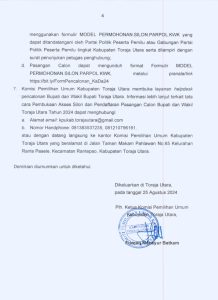 KPUD Toraja Utara Buka Pendaftaran Pasangan Calon Bupati dan Wakil Bupati 2024