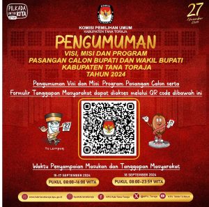 KPUD Tana Toraja Umumkan Visi Misi Pasangan Calon dan Buka Formulir Tanggapan Masyarakat