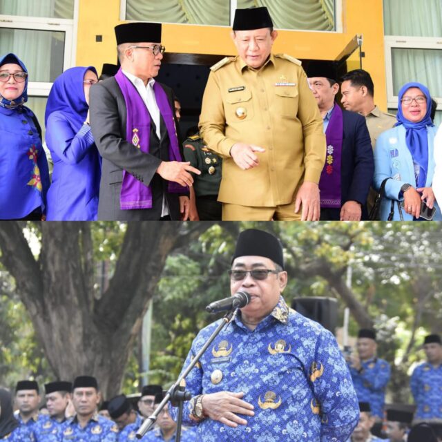 Gubernur Gorontalo Gusnar Ismail, menyambut Menteri Desa PDT (atas) & Walikota Gorontalo, Adhan Dambea memimpin upacara (bawah) (Foto : Istimewa)