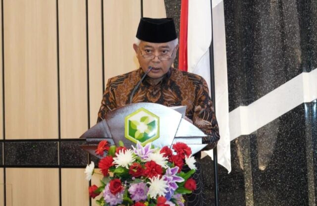 Gambar : Bupati Malang, Drs. H.M. Sanusi, M.M. dalam sambutan pada pembukaan Proctorship Intervensi Non Bedah Kardiovaskular, Sabtu (28/6/2025).