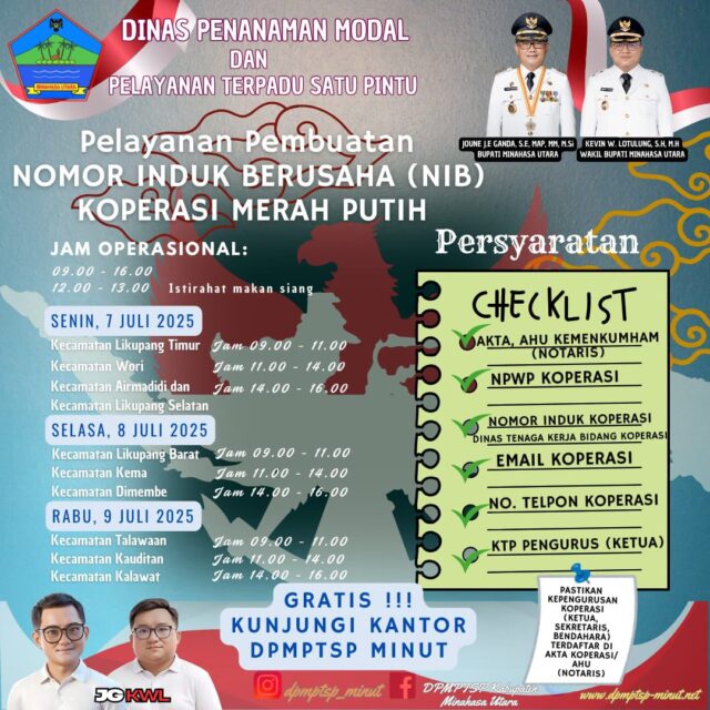 Pemkab Minahasa Utara Gratiskan Pembuatan NIB untuk Koperasi, Berikut Jadwal dan Persyaratannya