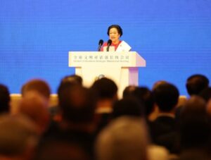 Presiden Kelima RI dan Ketua Umum PDI Perjuangan Megawati Soekarnoputri pada Forum Dialog Internasional Peradaban Beijing. (Istimewa)