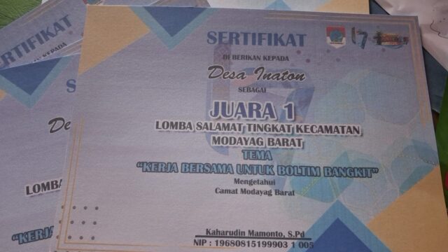 Pemdes Inaton Sabet Juara Satu dan Tiga Lomba Tingkat Kecamatan Mobar