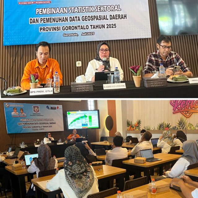 Gambar: Suasana pelaksanaan Pembinaan Statistik Sektoral dan Pemenuhan Data Geospasial Daerah Tahun 2025, oleh Bidang Statistik Diskominfotik Provinsi Gorontalo, di Naffil Caffe and Resto, Bone Bolango. (Foto : Diskominfotik Provinsi Gorontalo).