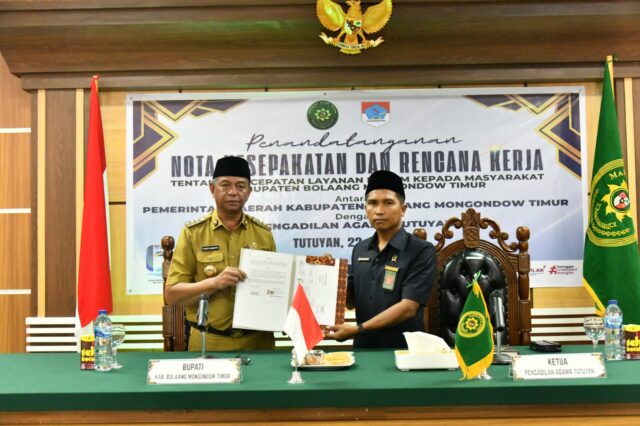 Pemkab Boltim Tanda Tangani Nota Kesepakatan Bersama Pengadilan Agama Tutuyan