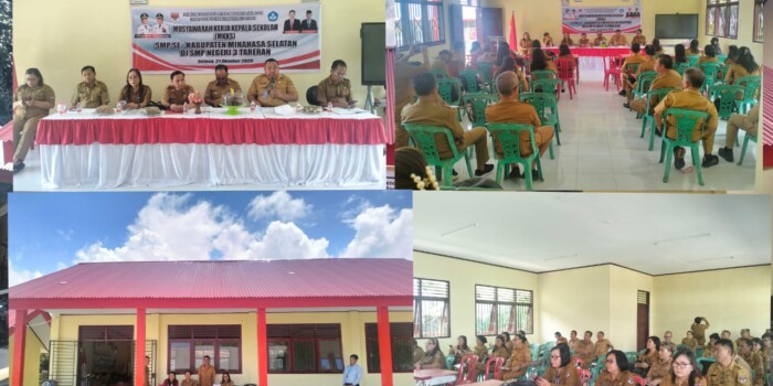 Para kepala sekolah SMP se-Kabupaten Minahasa Selatan mengikuti Musyawarah Kerja Kepala Sekolah (MKKS) yang berlangsung pada Selasa, 21 Oktober 2025, di Gedung Laboratorium Komputer SMP Negeri 3 Tareran. (Foto: Andrey/IKN)