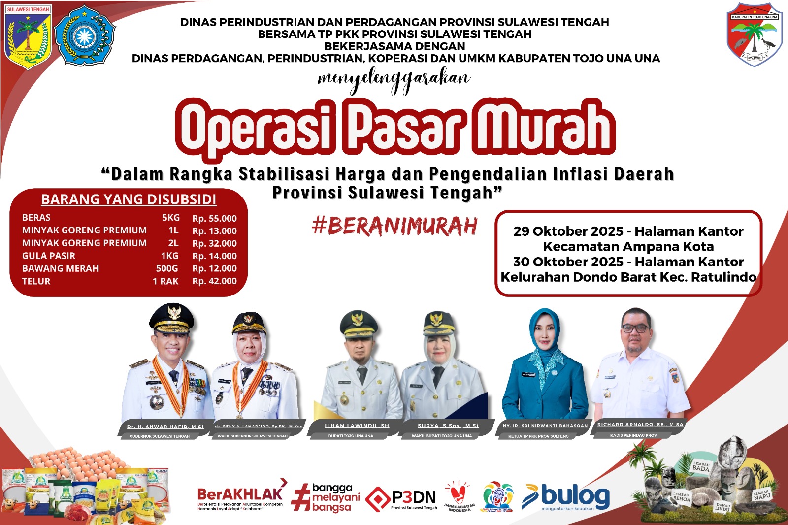 Petugas Dinas Perdagangan Kabupaten Tojo Una-Una menyiapkan bahan kebutuhan pokok untuk Operasi Pasar Murah di halaman Kantor Camat Ampana Kota, Selasa, 29 Oktober 2025. Foto: Budi/ikn