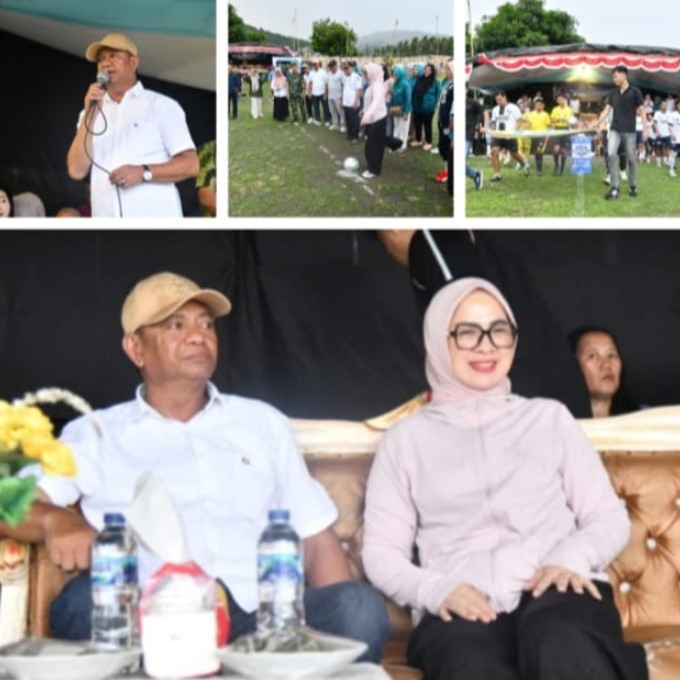 Bupati Bolaang Mongondow Timur Oskar Manoppo didampingi Ketua TP-PKK Ny. Rosita Manoppo-Pobela saat membuka secara resmi Open Turnamen TP-PKK Cup 2025 di Lapangan Garuda, Desa Nuangan Satu, Kecamatan Nuangan, Rabu (29/10/2025). Foto: Humas Pemkab Boltim