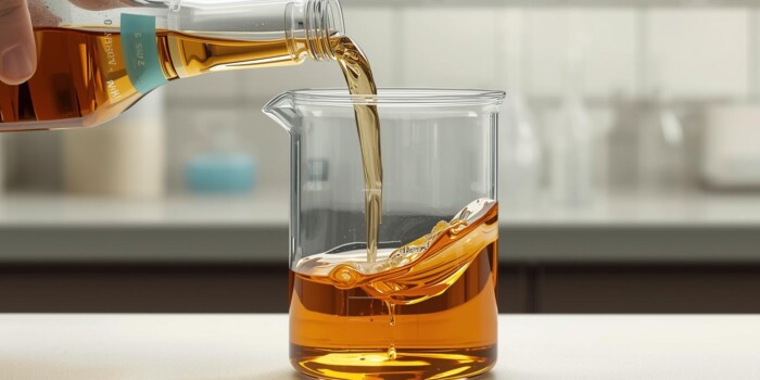 Buatkan ilustrasi minyak nilam yang di oplos alkohol